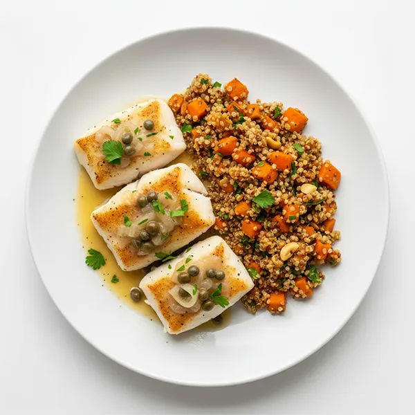 Caper Lemon Fish with Quinoa Carrot Mix